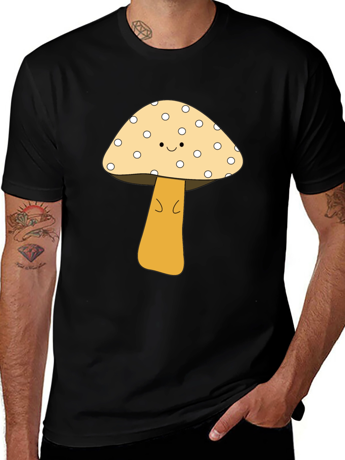 Cute Mushroom Graphic Tee - Unisex Black T-Shirt