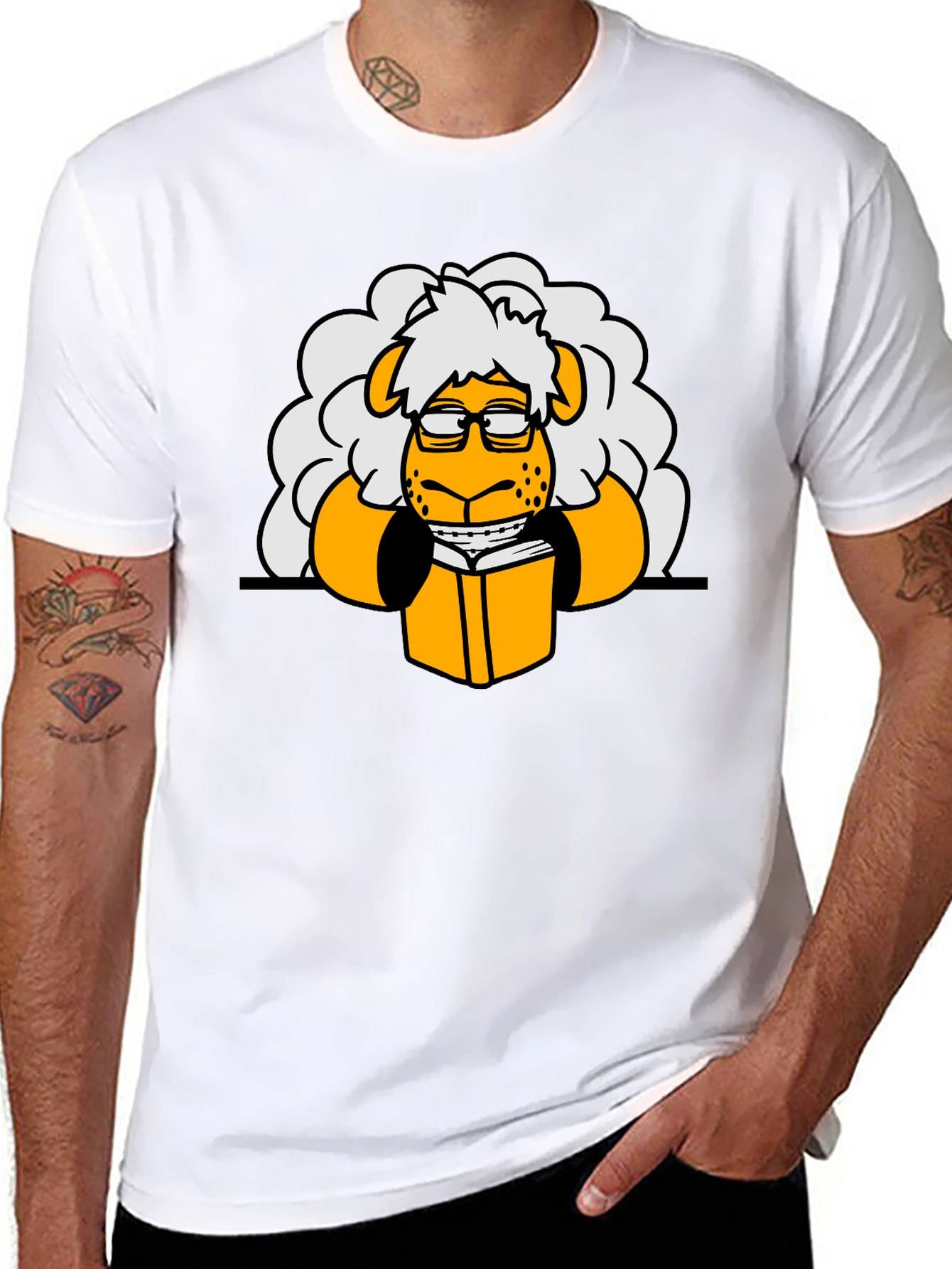 Nerdy Sheep Reading Book Graphic T-Shirt
