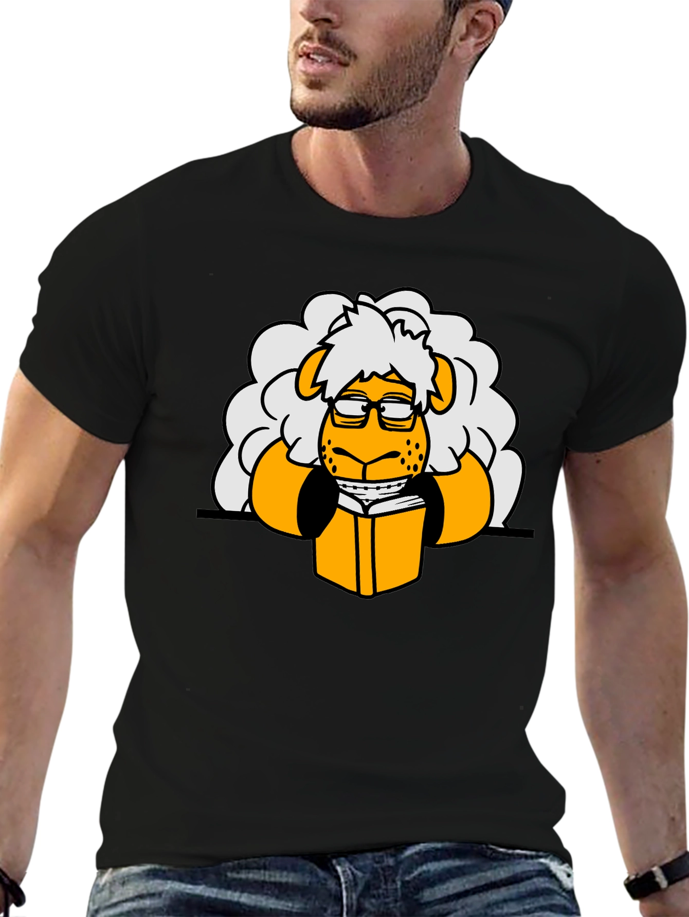 Nerdy Sheep Reading Book Graphic T-Shirt