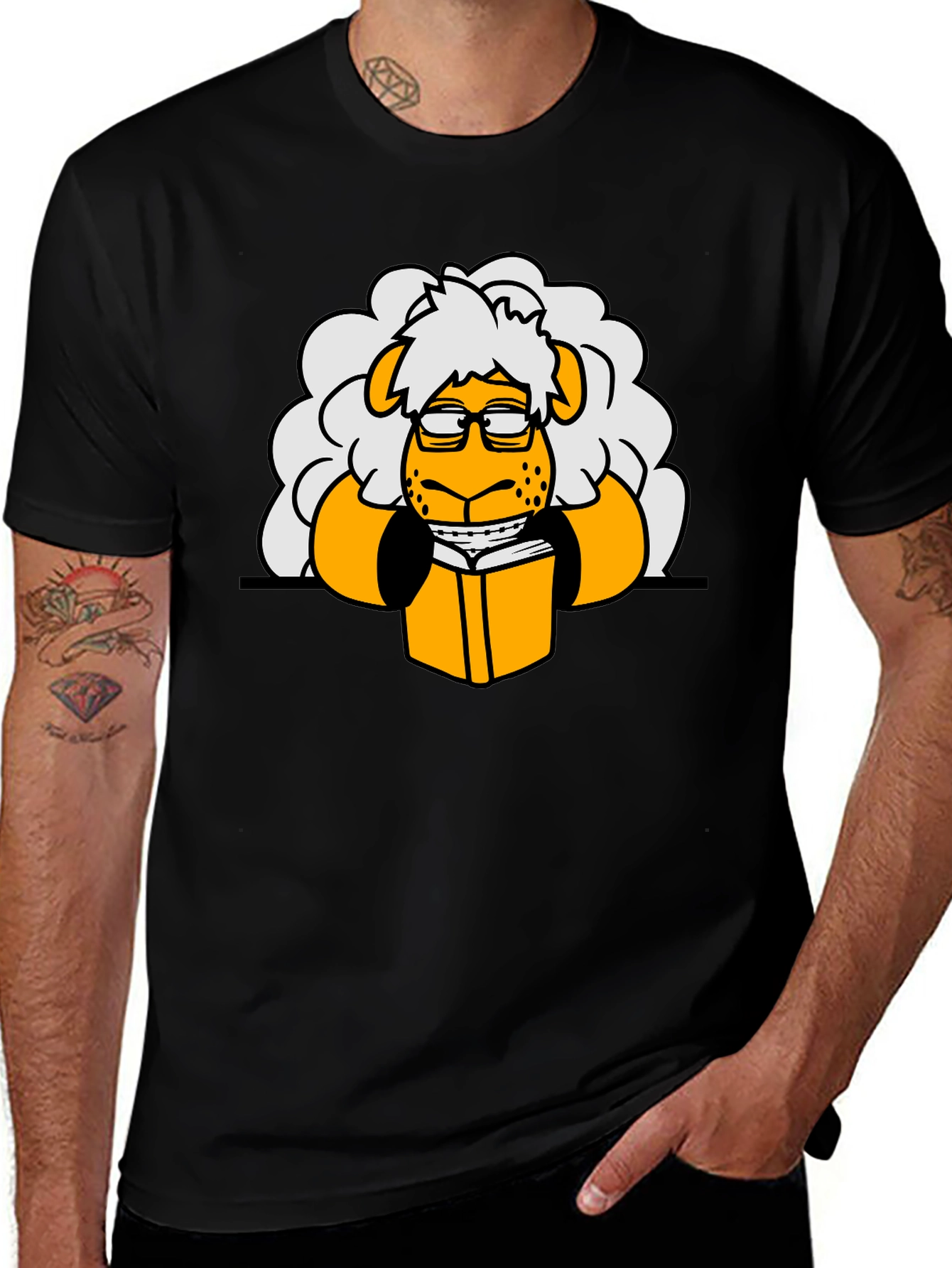 Nerdy Sheep Reading Book Graphic T-Shirt