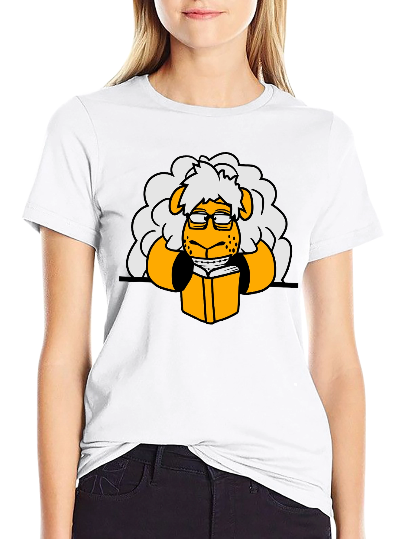 Nerdy Sheep Reading Book Graphic T-Shirt