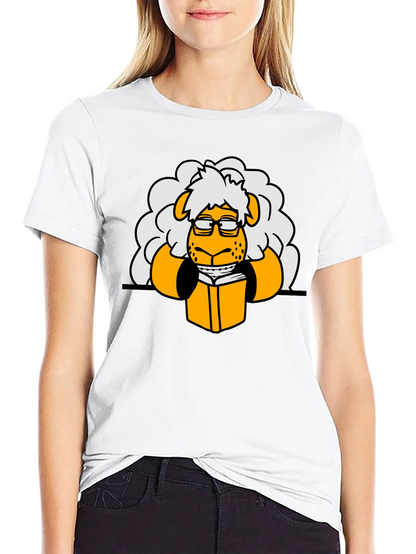 Nerdy Sheep Reading Book Graphic T-Shirt