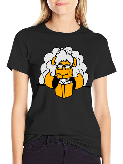 Nerdy Sheep Reading Book Graphic T-Shirt