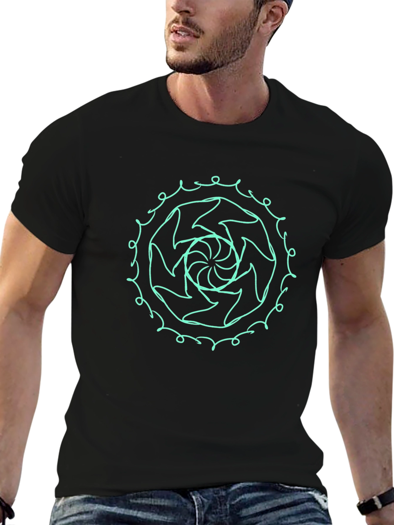 Abstract Swirl Graphic Tee - Stylish Black T-Shirt