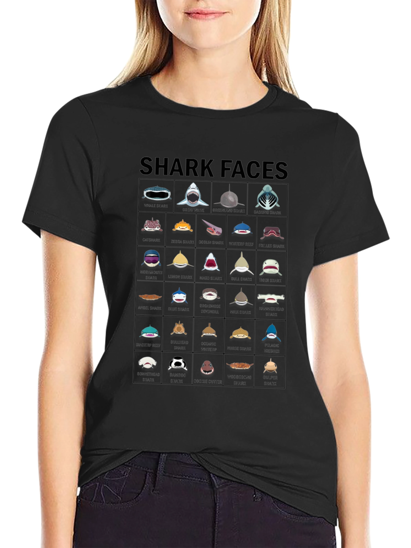 Shark Faces Graphic T-Shirt - Unique Shark Species Design