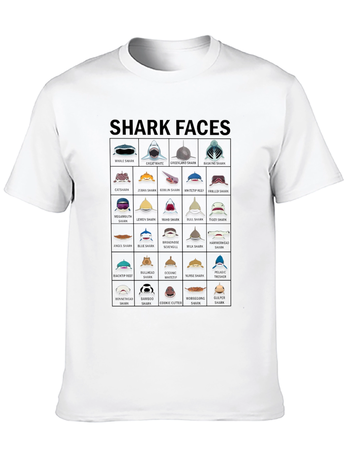 Shark Faces Graphic T-Shirt - Unique Shark Species Design