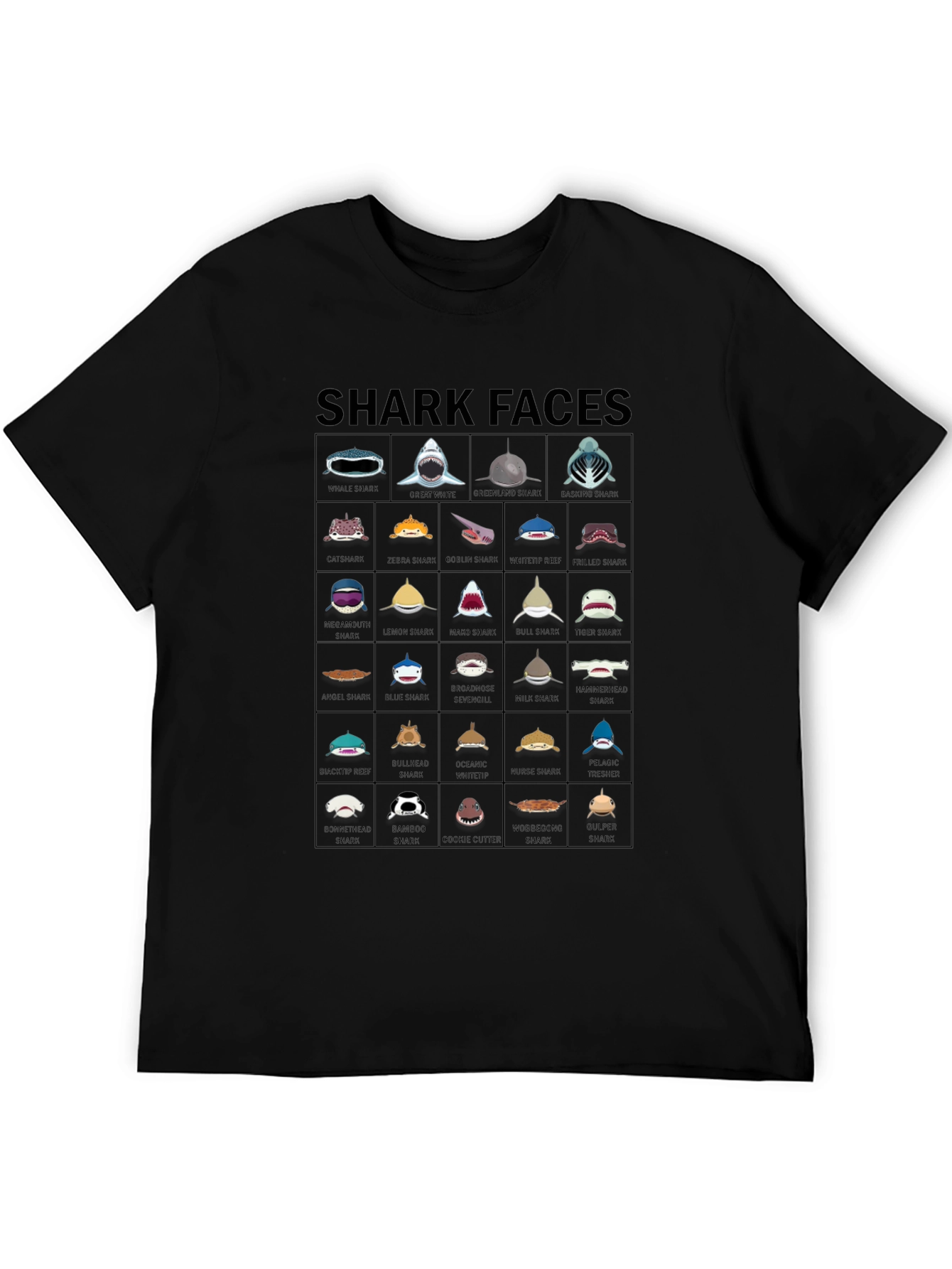 Shark Faces Graphic T-Shirt - Unique Shark Species Design
