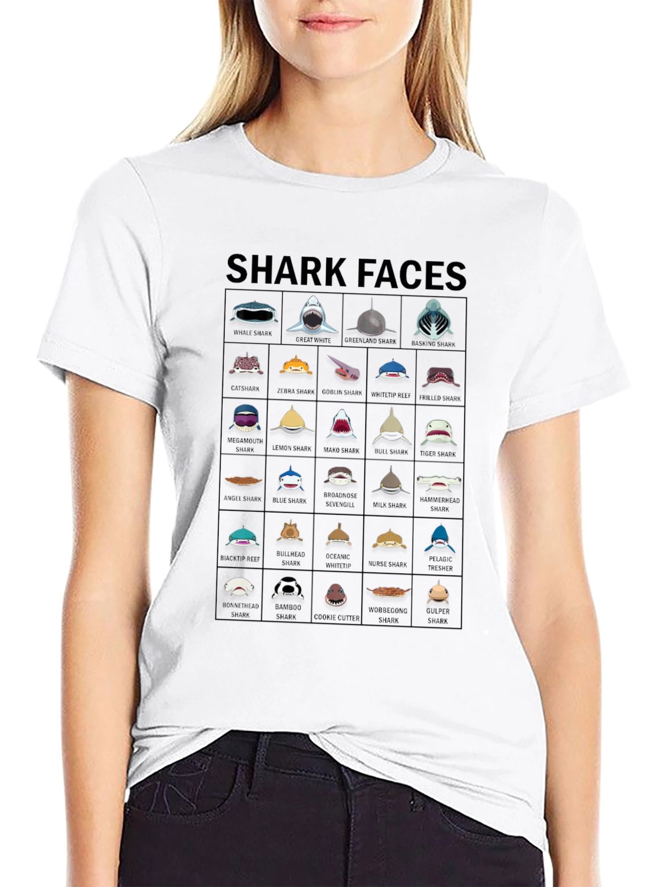 Shark Faces Graphic T-Shirt - Unique Shark Species Design