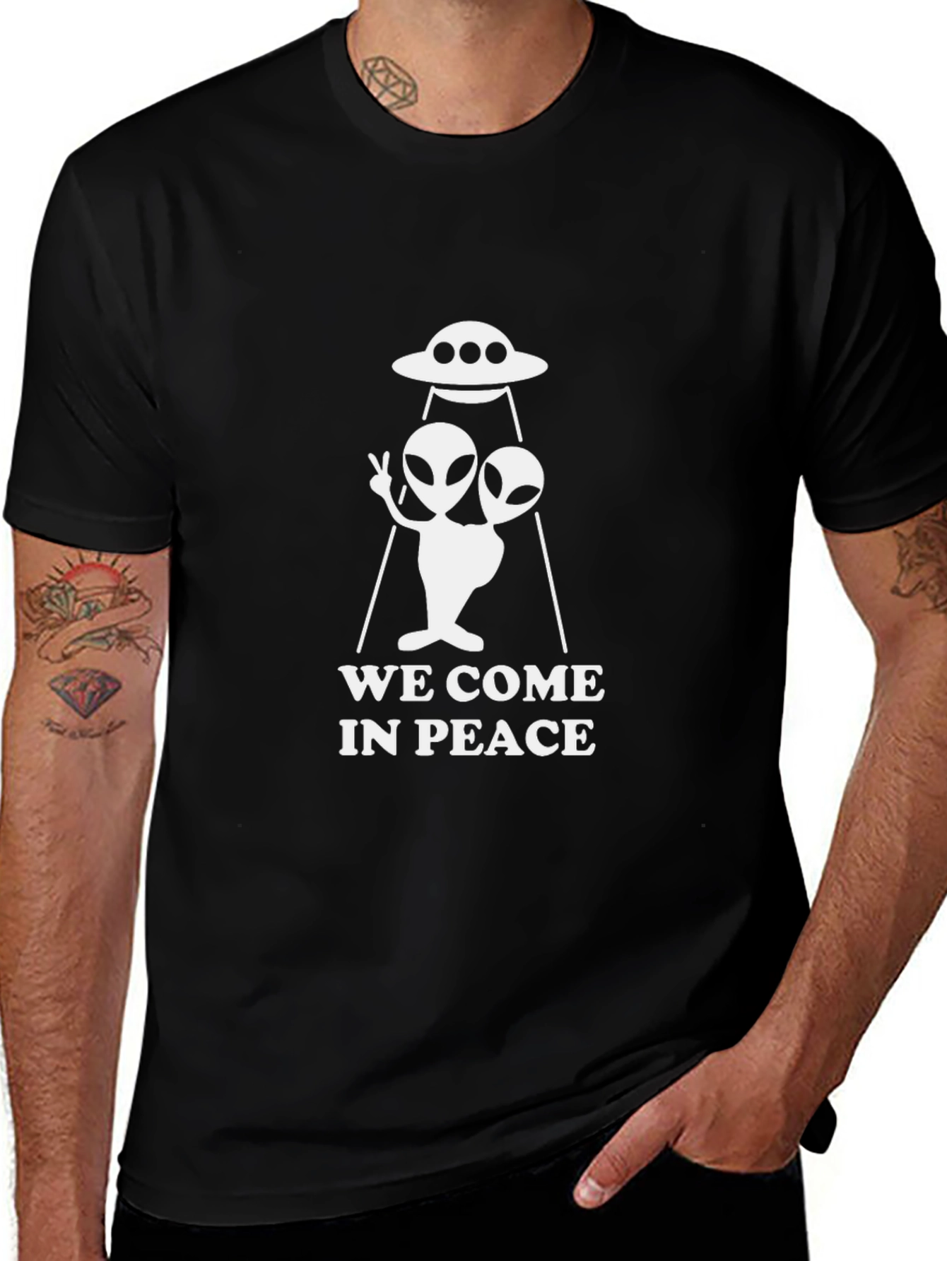 We Come In Peace Alien UFO Graphic T-Shirt