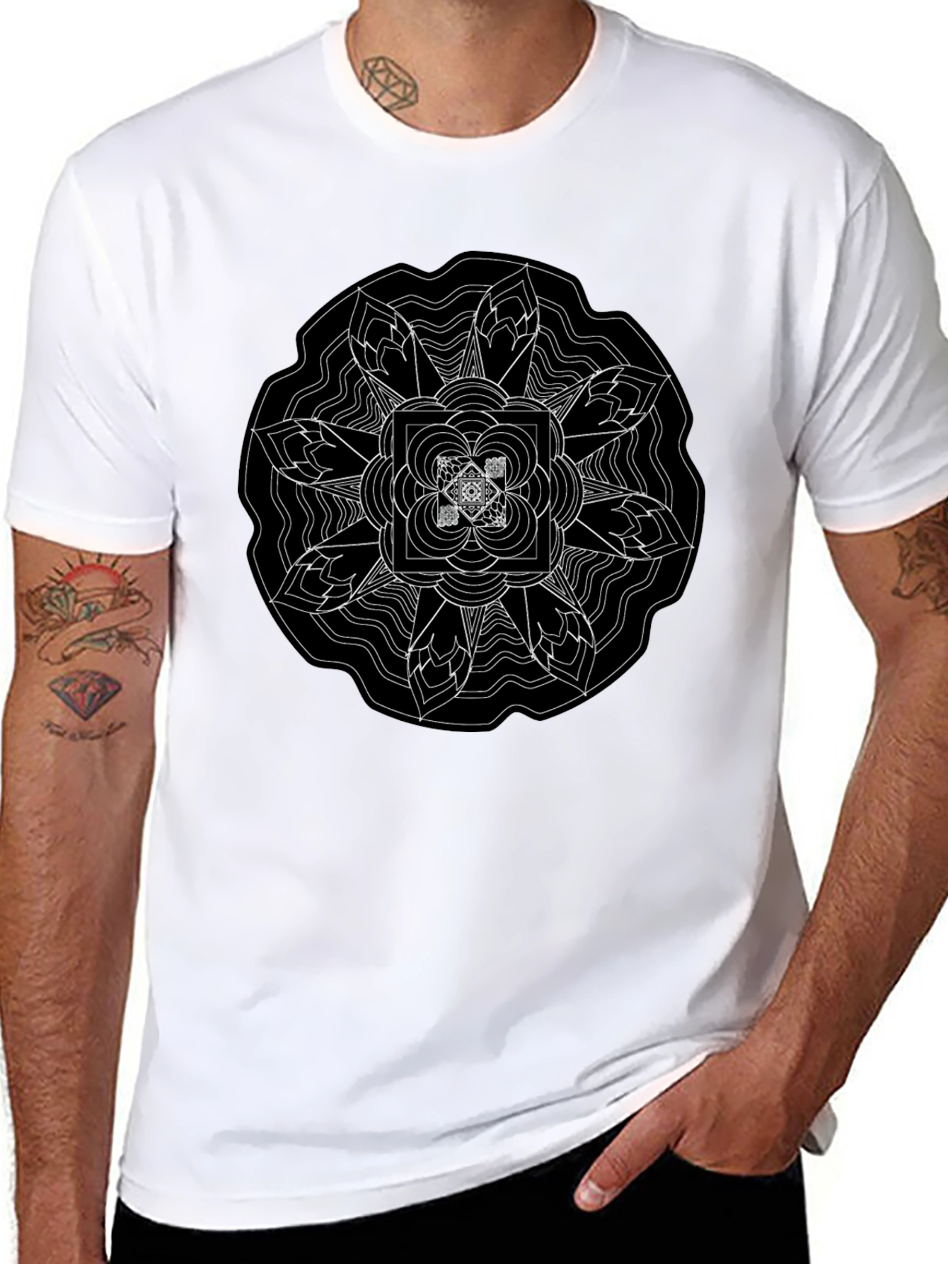 Geometric Mandala Graphic Black T-Shirt
