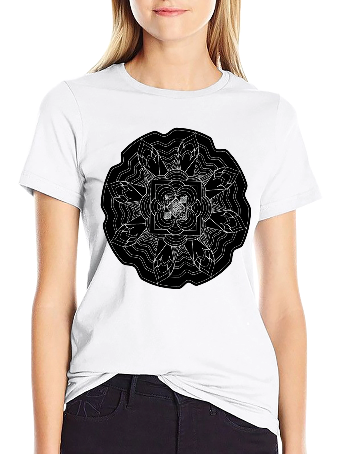 Geometric Mandala Graphic Black T-Shirt