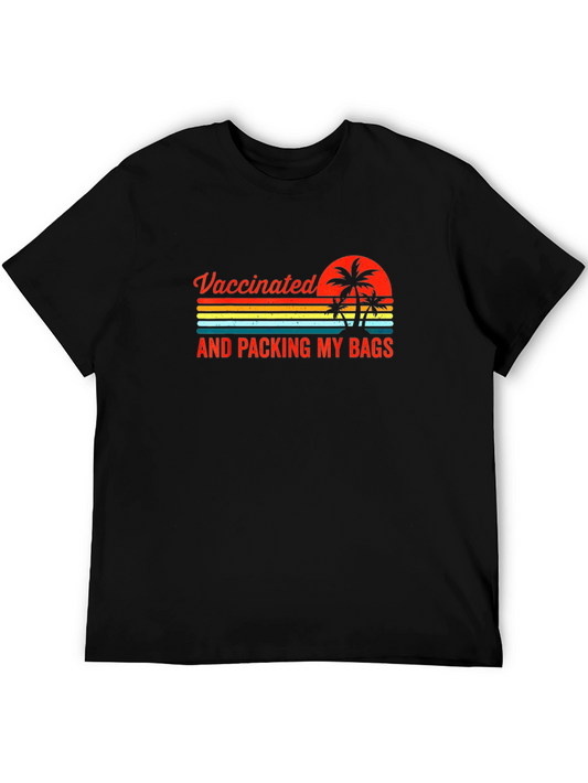 Vaccinated & Packing Bags T-Shirt - Retro Palm Tree Design