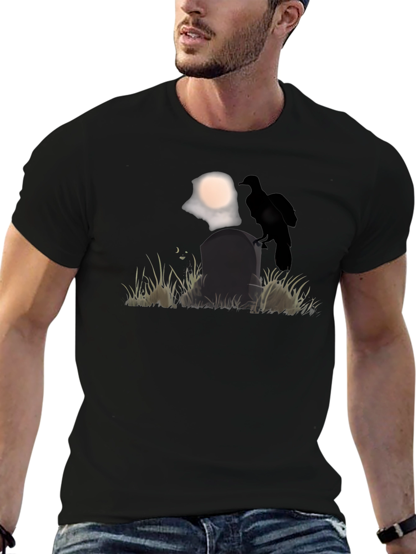 Raven on Tombstone Graphic Tee - Halloween