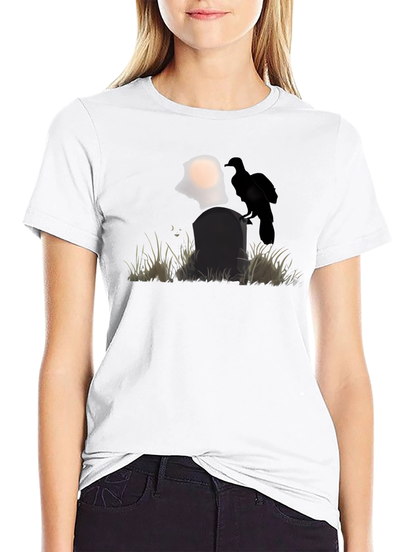 Raven on Tombstone Graphic Tee - Halloween