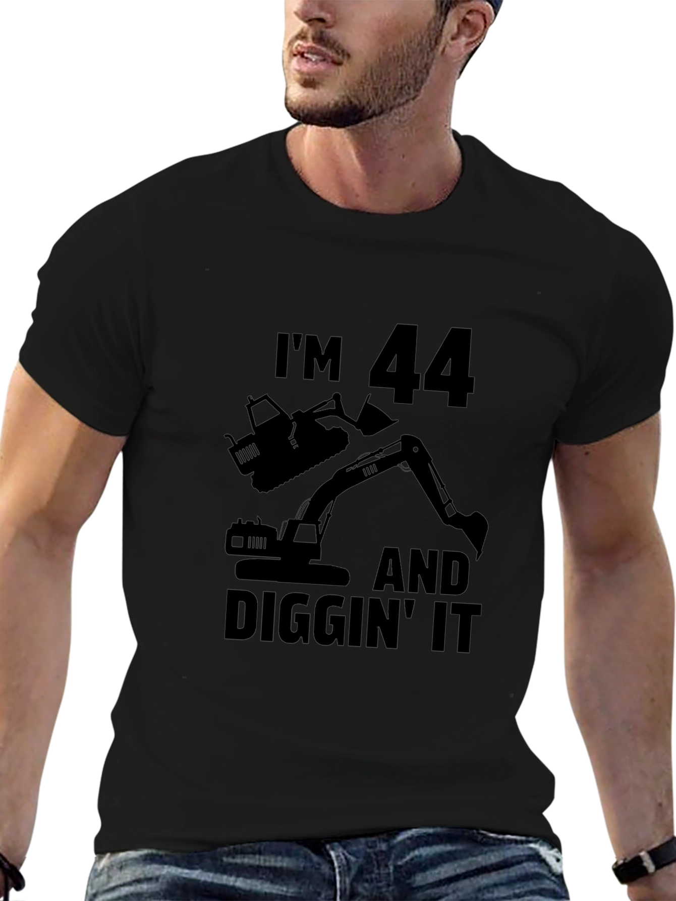 Im 44 and Diggin It Mens Black T-Shirt