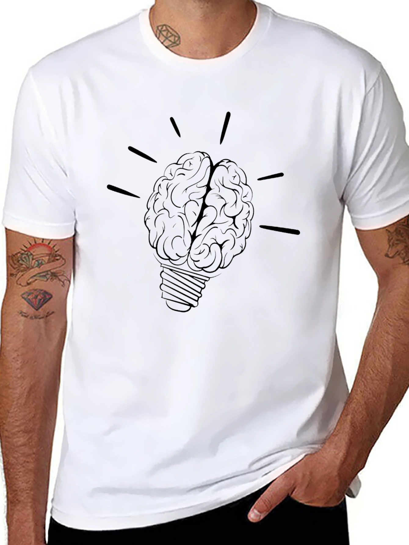 Brain Light Bulb Graphic Tee - Black Cotton T-Shirt