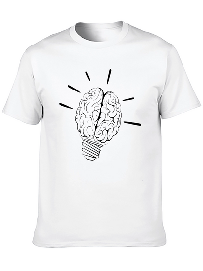 Brain Light Bulb Graphic Tee - Black Cotton T-Shirt