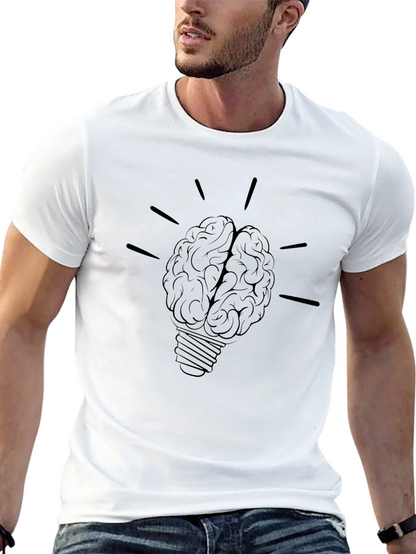 Brain Light Bulb Graphic Tee - Black Cotton T-Shirt