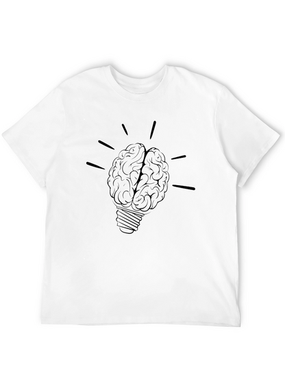 Brain Light Bulb Graphic Tee - Black Cotton T-Shirt