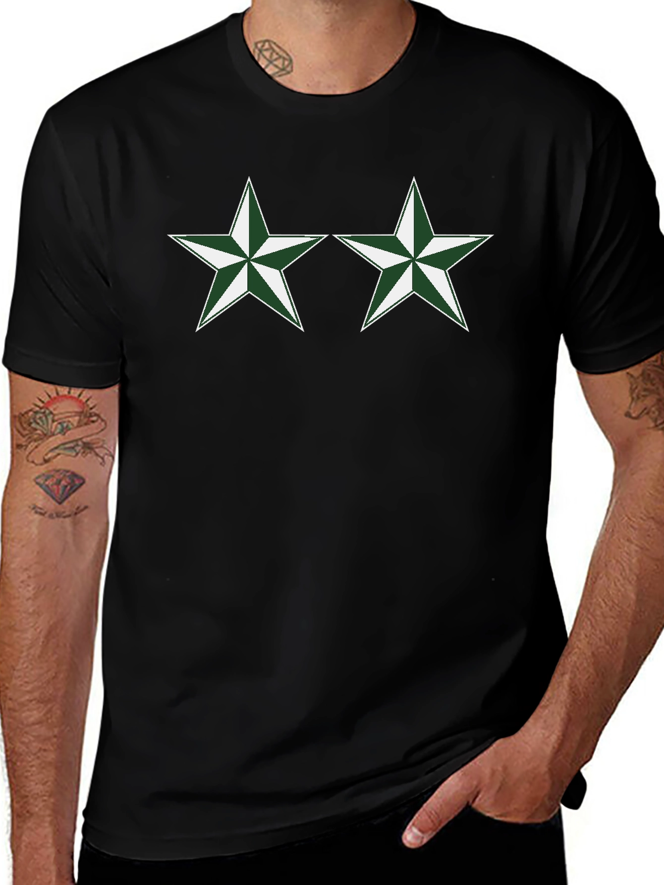 Black T-Shirt with Green Star Design
