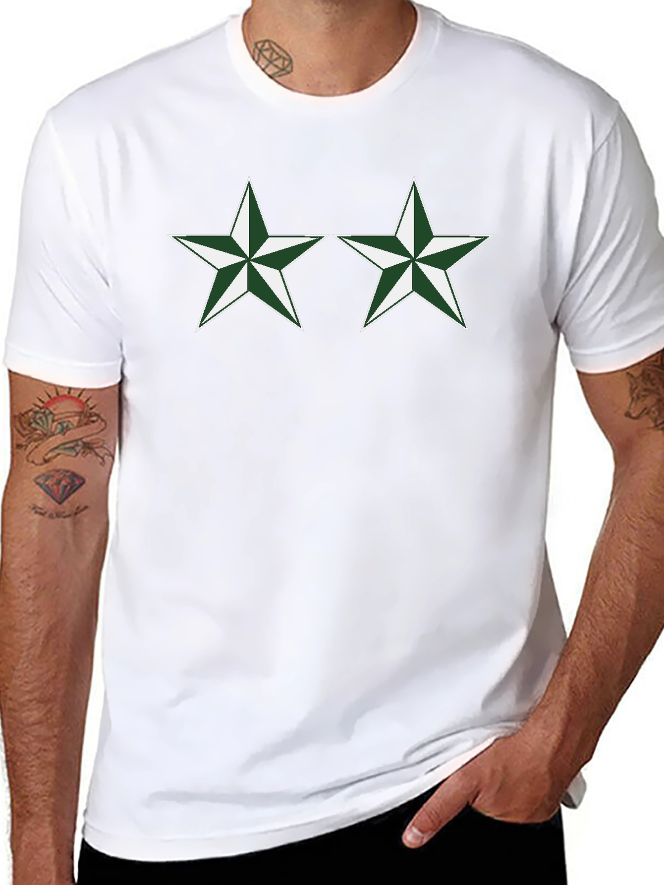 Black T-Shirt with Green Star Design