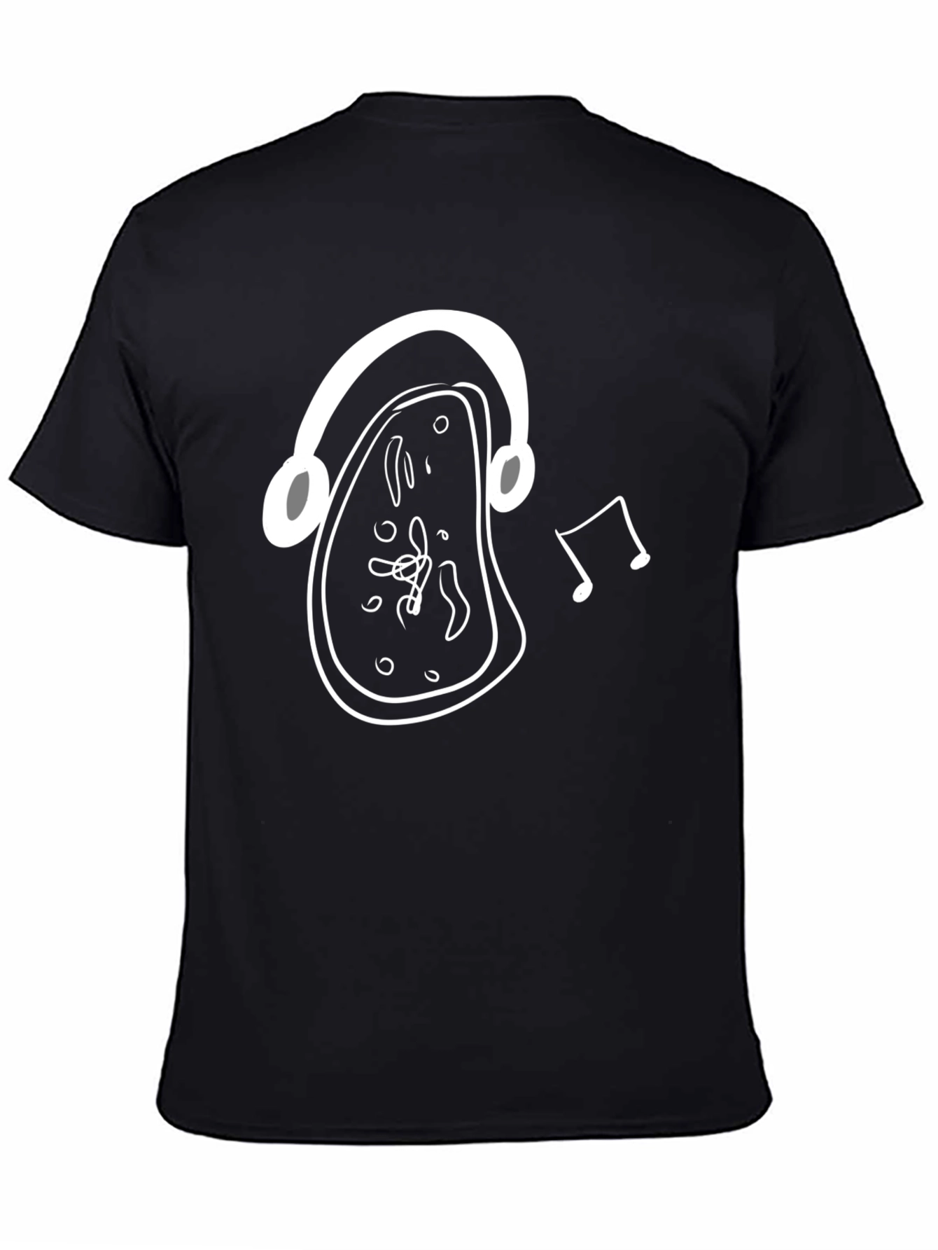 Melting Clock Headphones Graphic Tee - Black Cotton Shirt