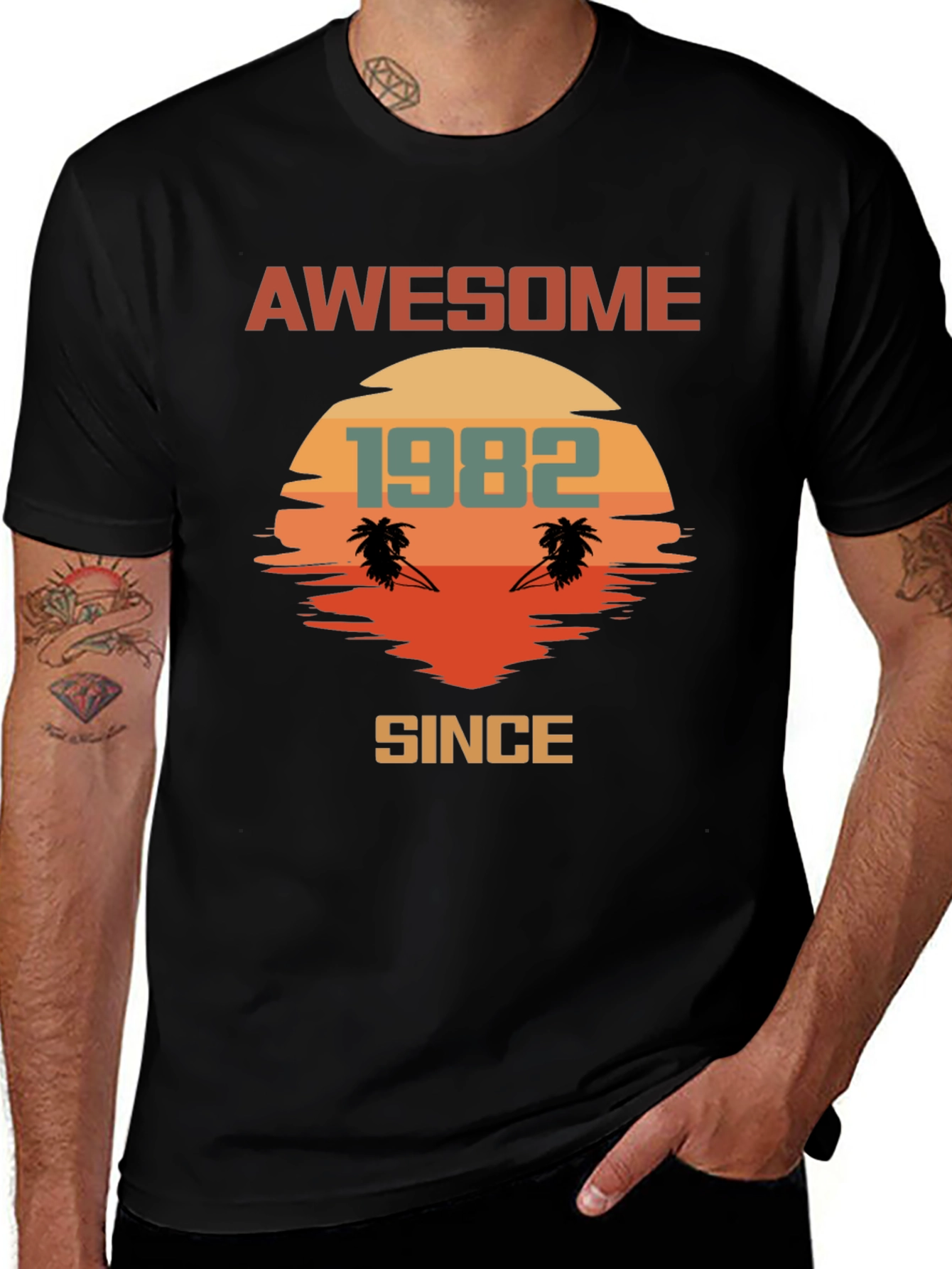 Awesome Since 1982 T-Shirt Retro Palm Tree Sunset