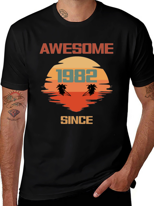 Awesome Since 1982 T-Shirt Retro Palm Tree Sunset