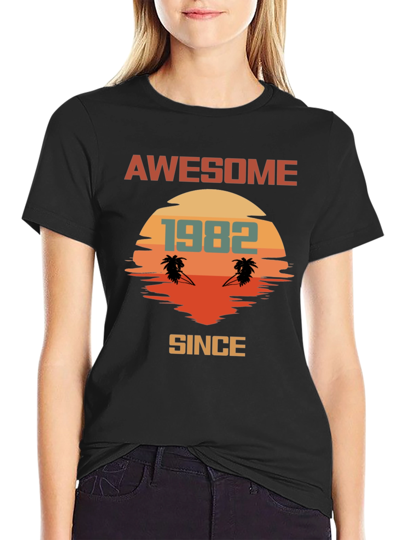 Awesome Since 1982 T-Shirt Retro Palm Tree Sunset