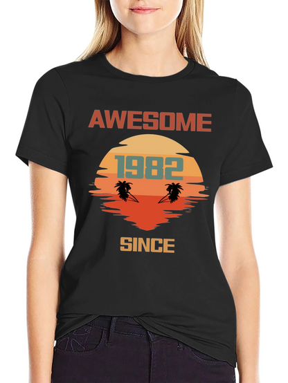 Awesome Since 1982 T-Shirt Retro Palm Tree Sunset