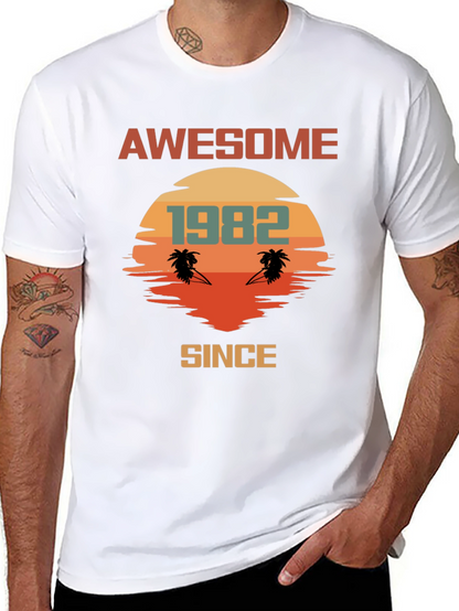Awesome Since 1982 T-Shirt Retro Palm Tree Sunset