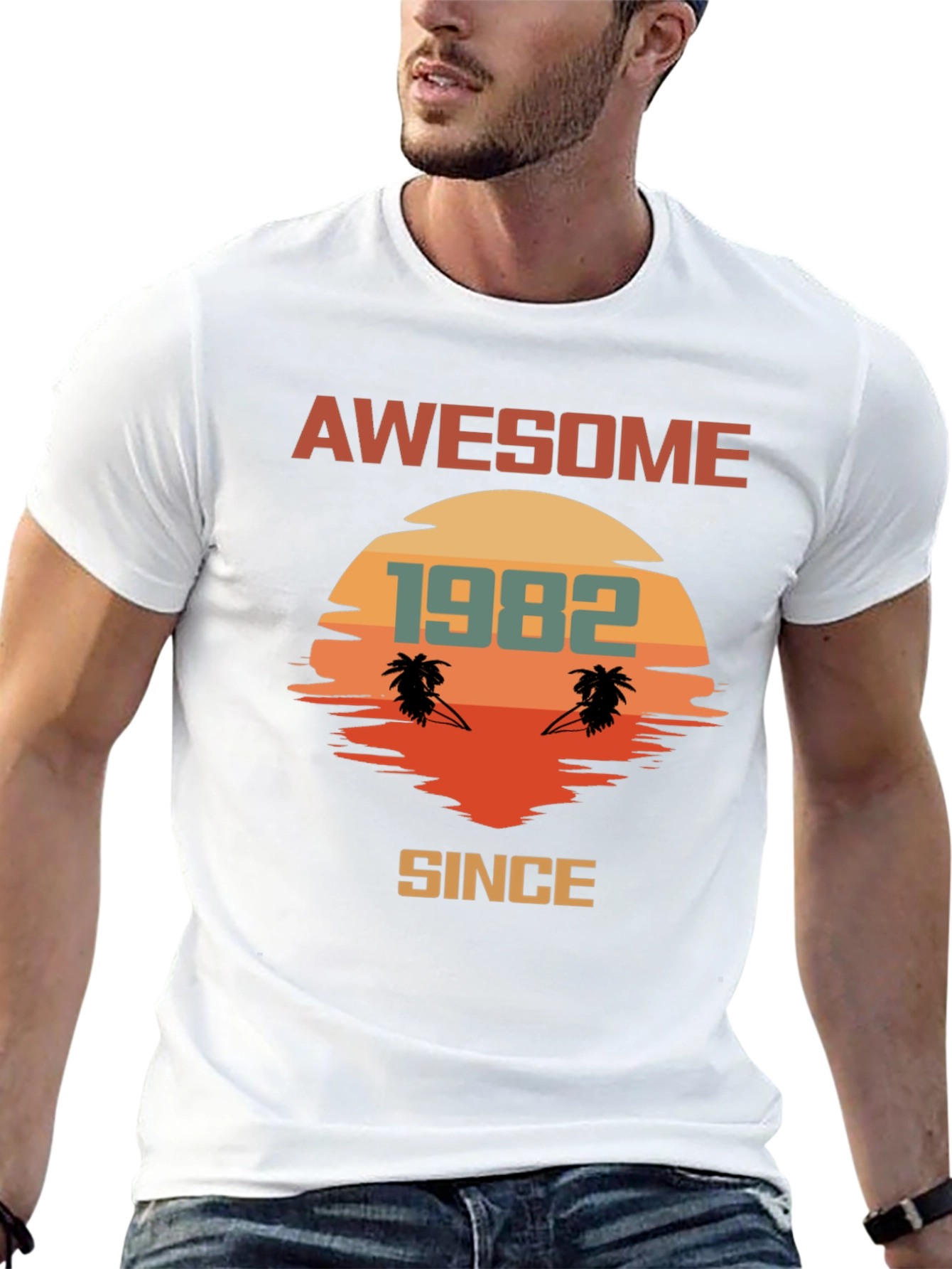 Awesome Since 1982 T-Shirt Retro Palm Tree Sunset