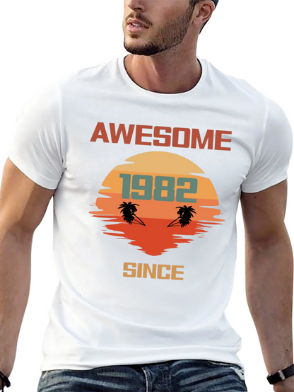 Awesome Since 1982 T-Shirt Retro Palm Tree Sunset