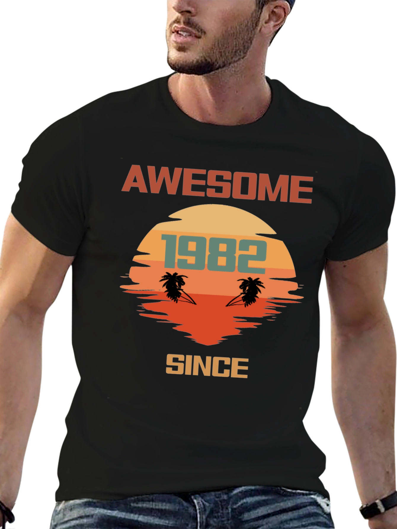 Awesome Since 1982 T-Shirt Retro Palm Tree Sunset