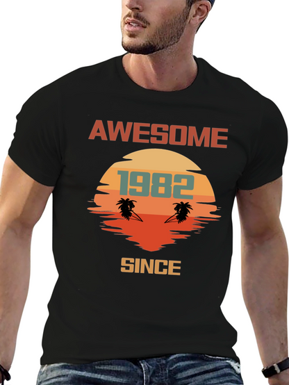 Awesome Since 1982 T-Shirt Retro Palm Tree Sunset
