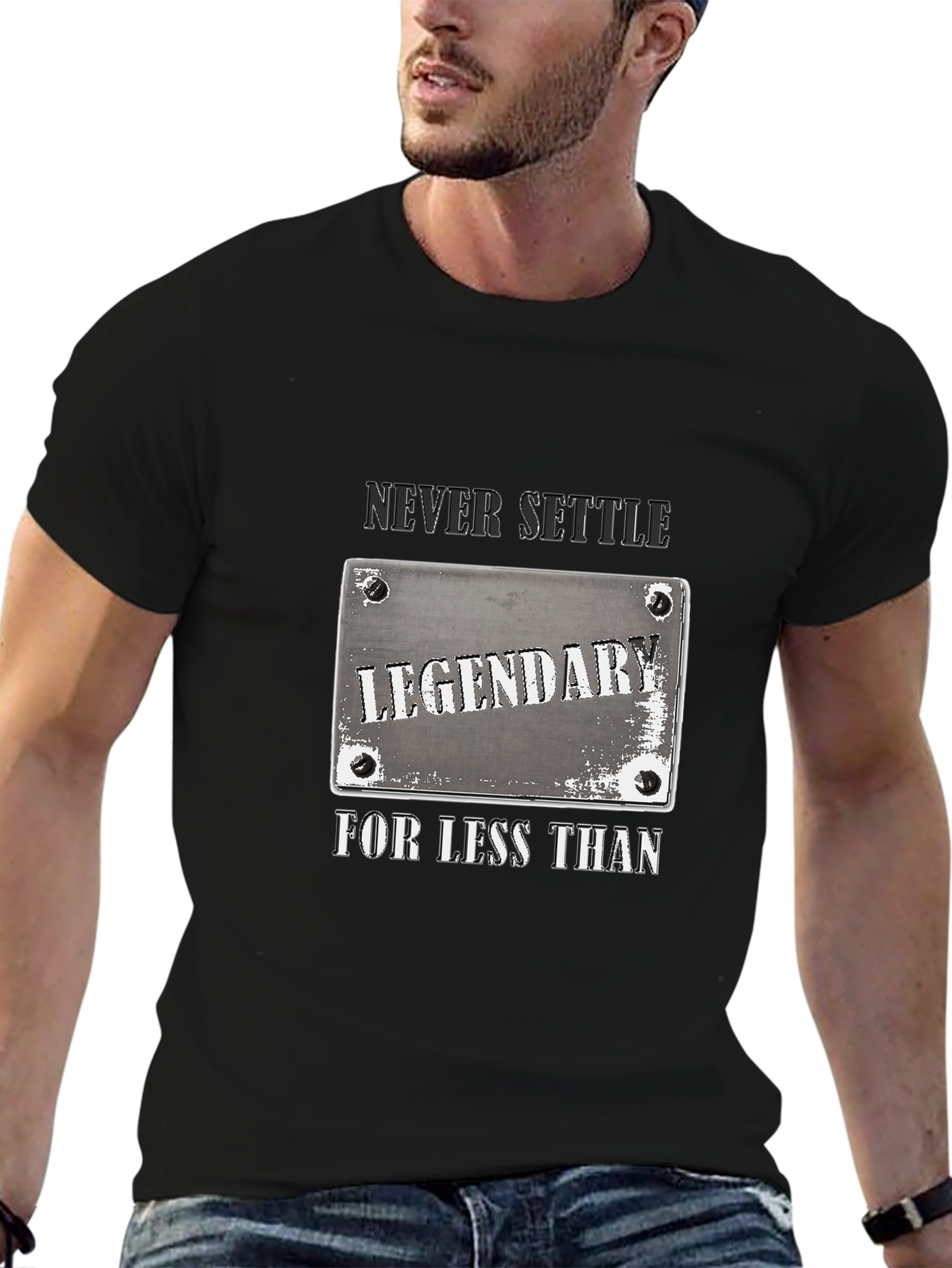 Legendary Never Settle Black Graphic T-Shirt