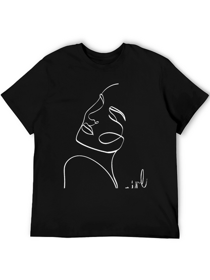 Minimalist Face Line Art Black T-Shirt