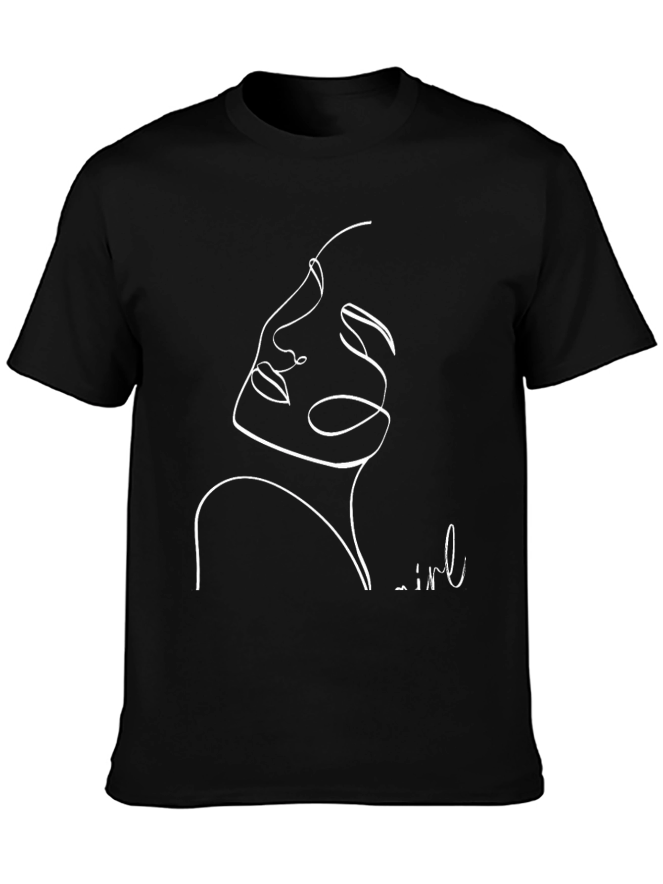 Minimalist Face Line Art Black T-Shirt