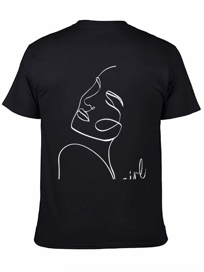 Minimalist Face Line Art Black T-Shirt