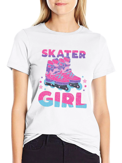 Skater Girl Graphic T-Shirt - Retro Roller Skate Design