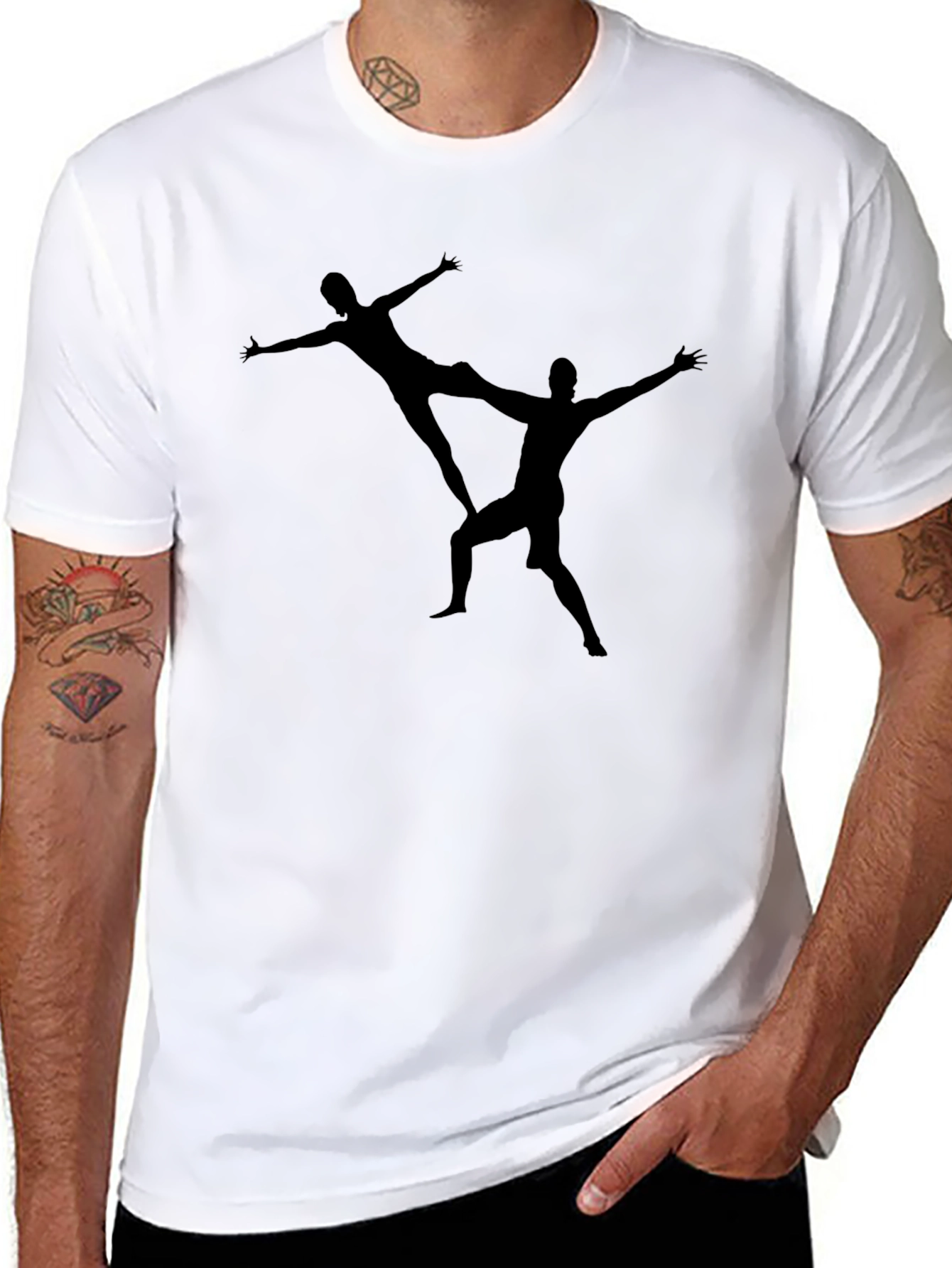 Acrobatic Duo Graphic Print Black T-Shirt