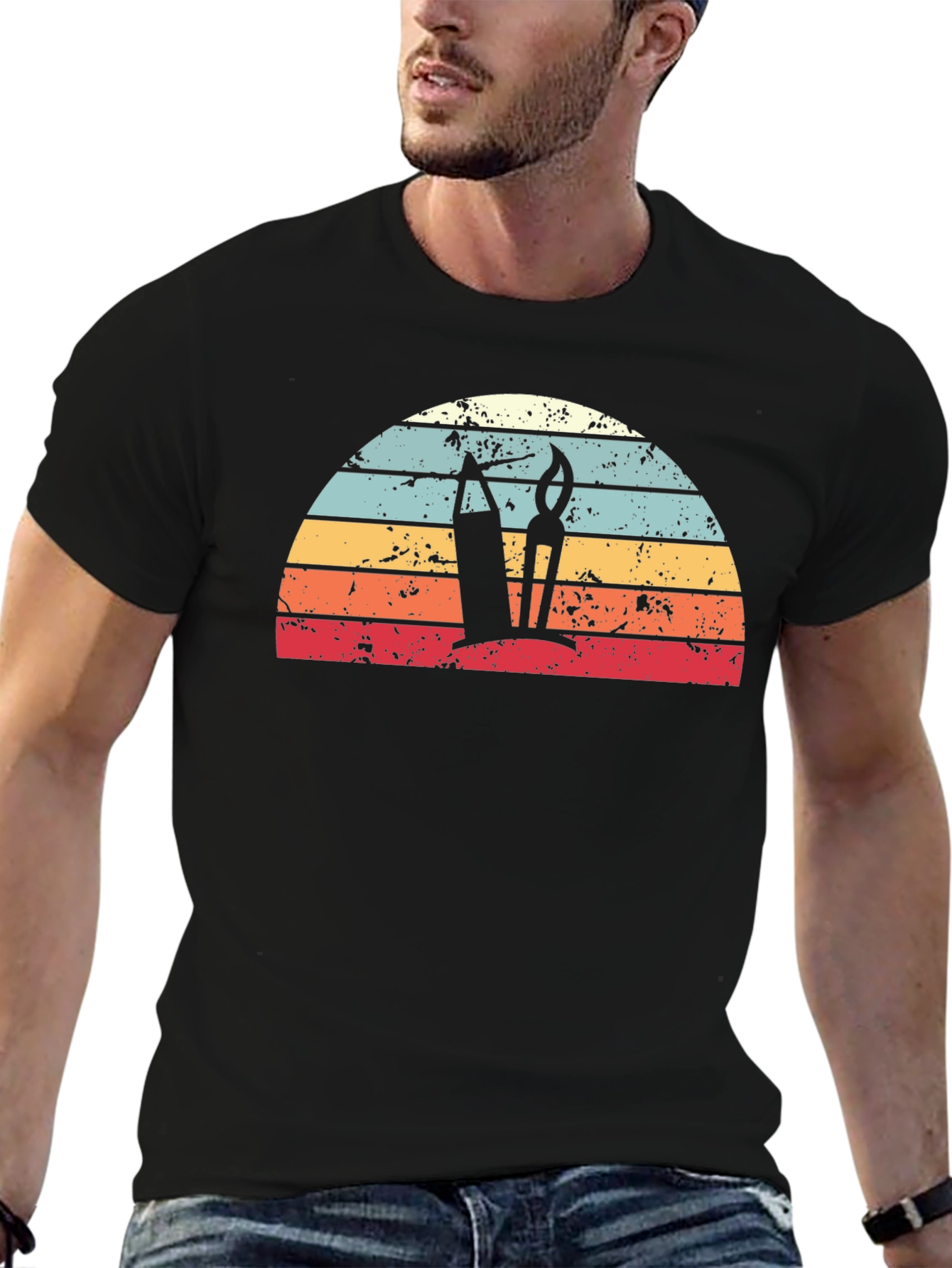 Retro Artist Sunrise Graphic Tee - Black Unisex T-Shirt