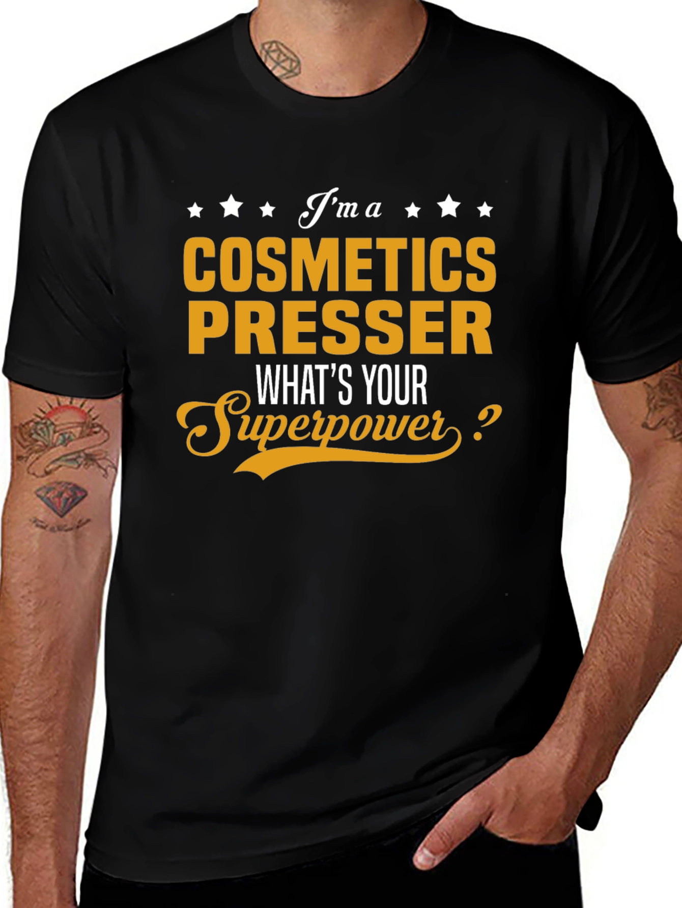 Cosmetics Presser Superpower T-Shirt - Black Cotton Tee