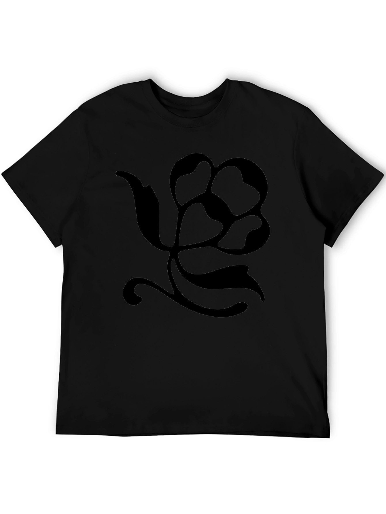 Black T-Shirt with Floral Silhouette Design