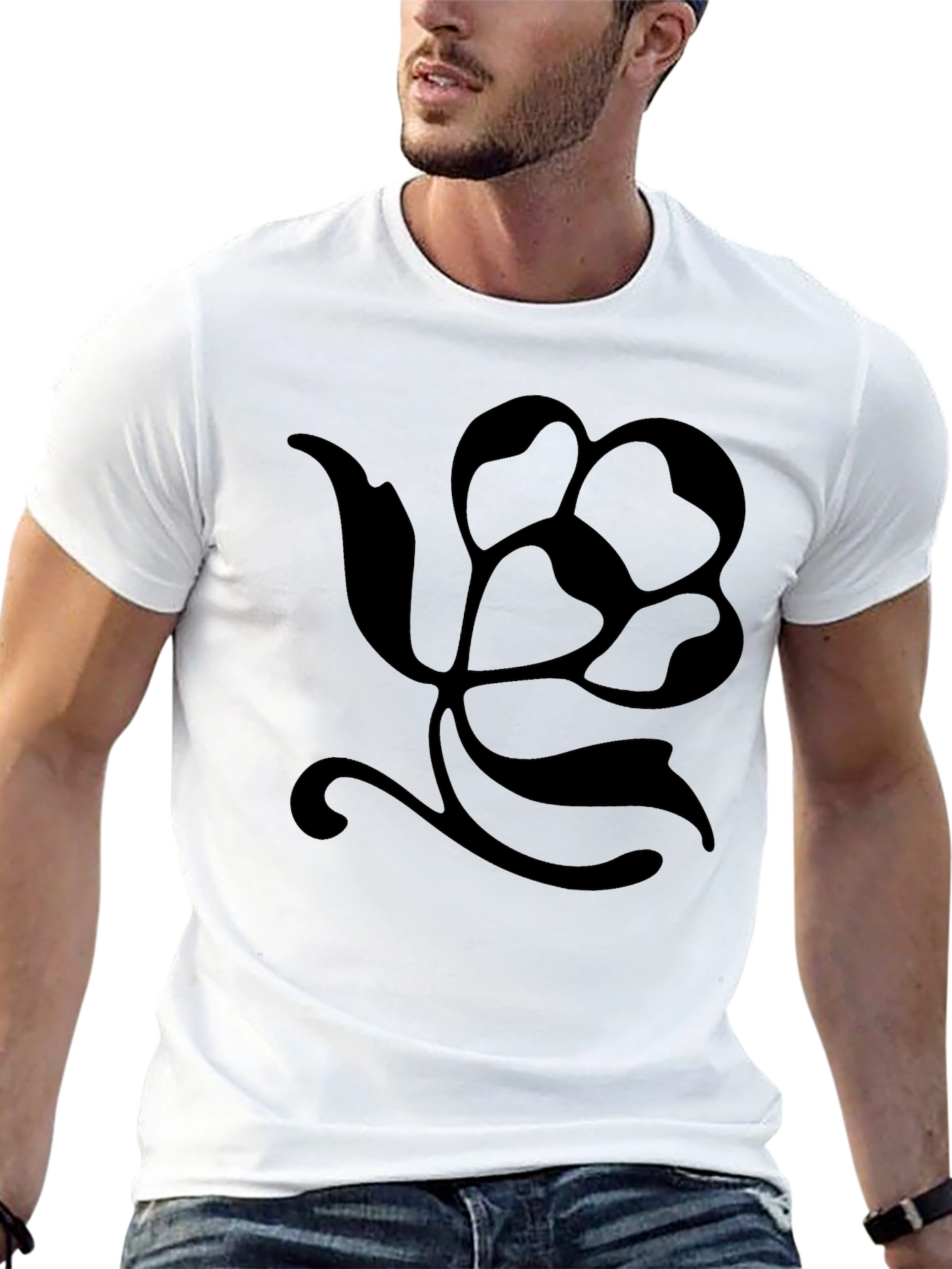 Black T-Shirt with Floral Silhouette Design