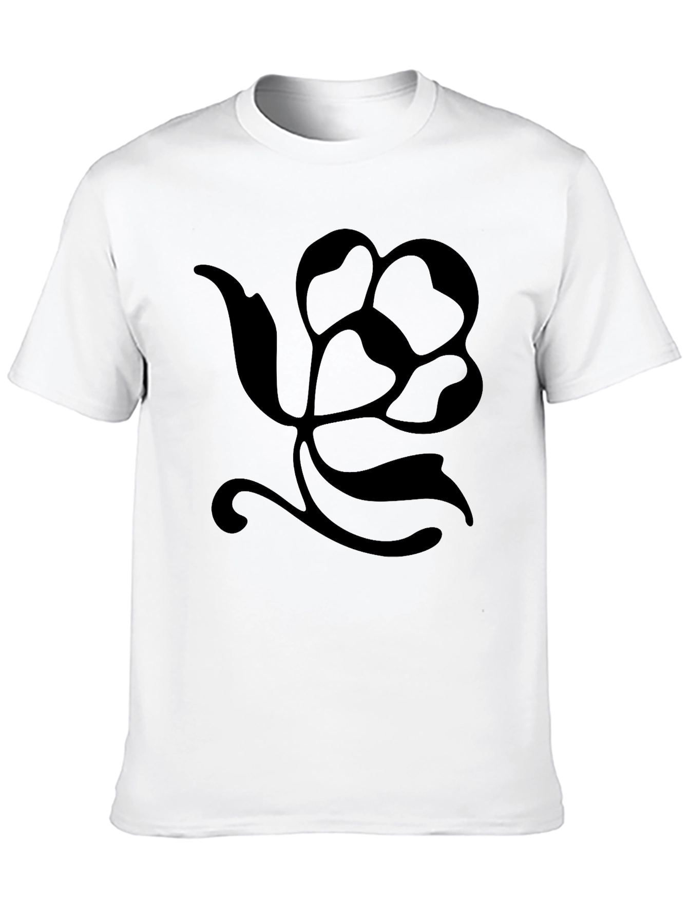 Black T-Shirt with Floral Silhouette Design