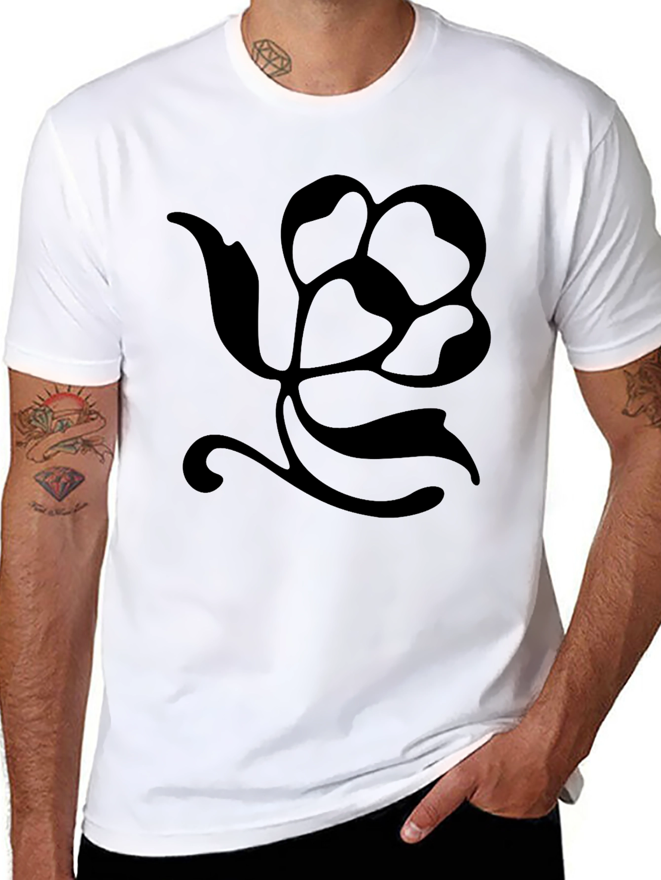 Black T-Shirt with Floral Silhouette Design