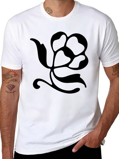 Black T-Shirt with Floral Silhouette Design