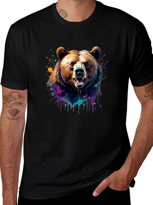 Bear Graphic Tee - Colorful Animal Print Shirt
