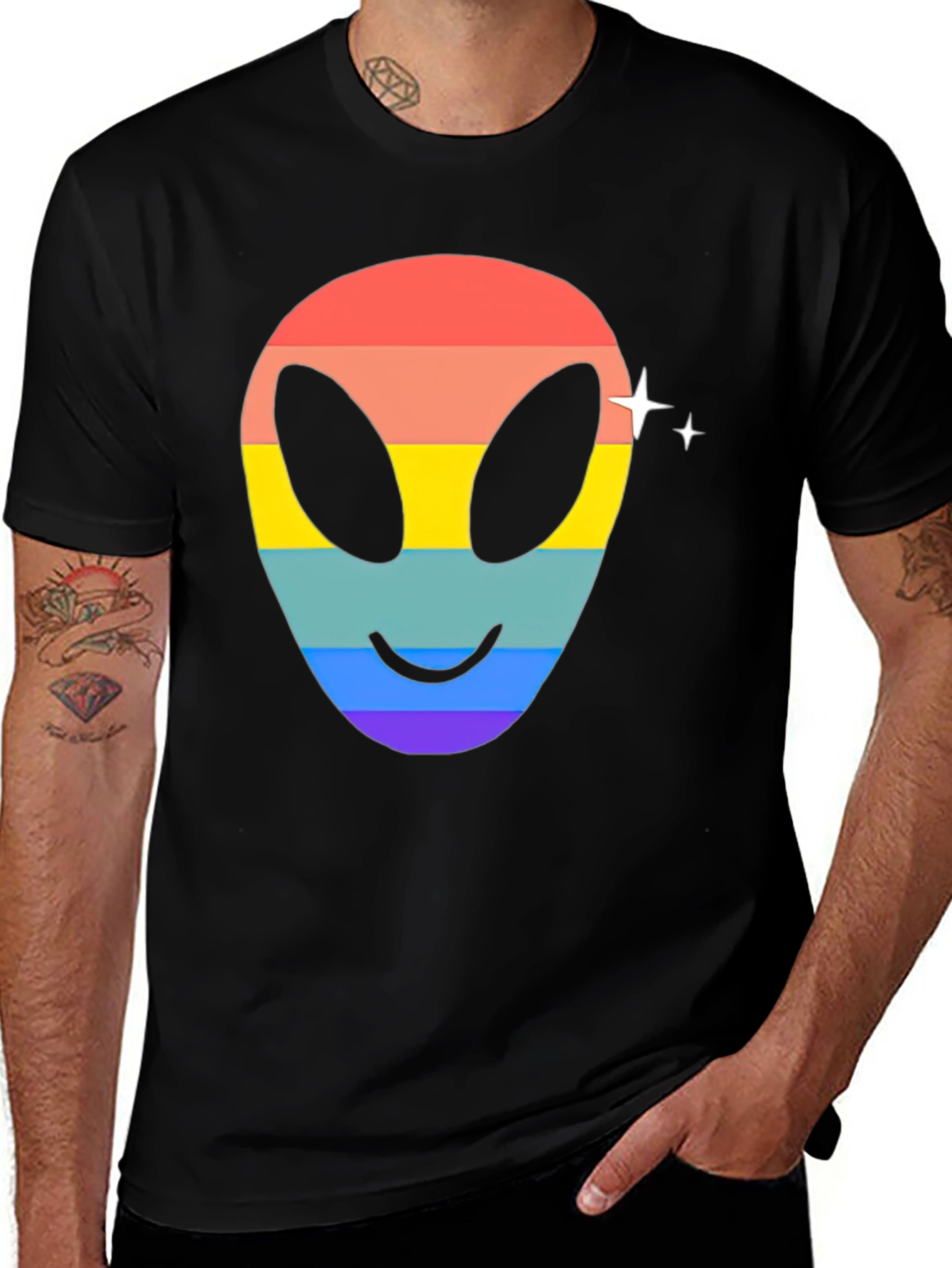 Rainbow Alien Face Graphic Tee